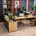 desk with long wood top