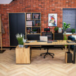 black wood and metal desk