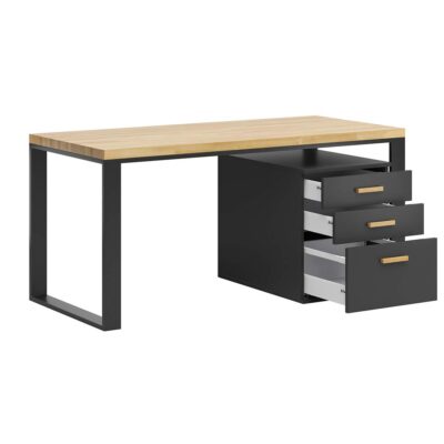 Industrial loft desk with drawers. Oak top 160 cm x 70 cm. Blum drawers