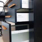 wooden desk with drawers