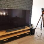 wood and metal TV cabinet