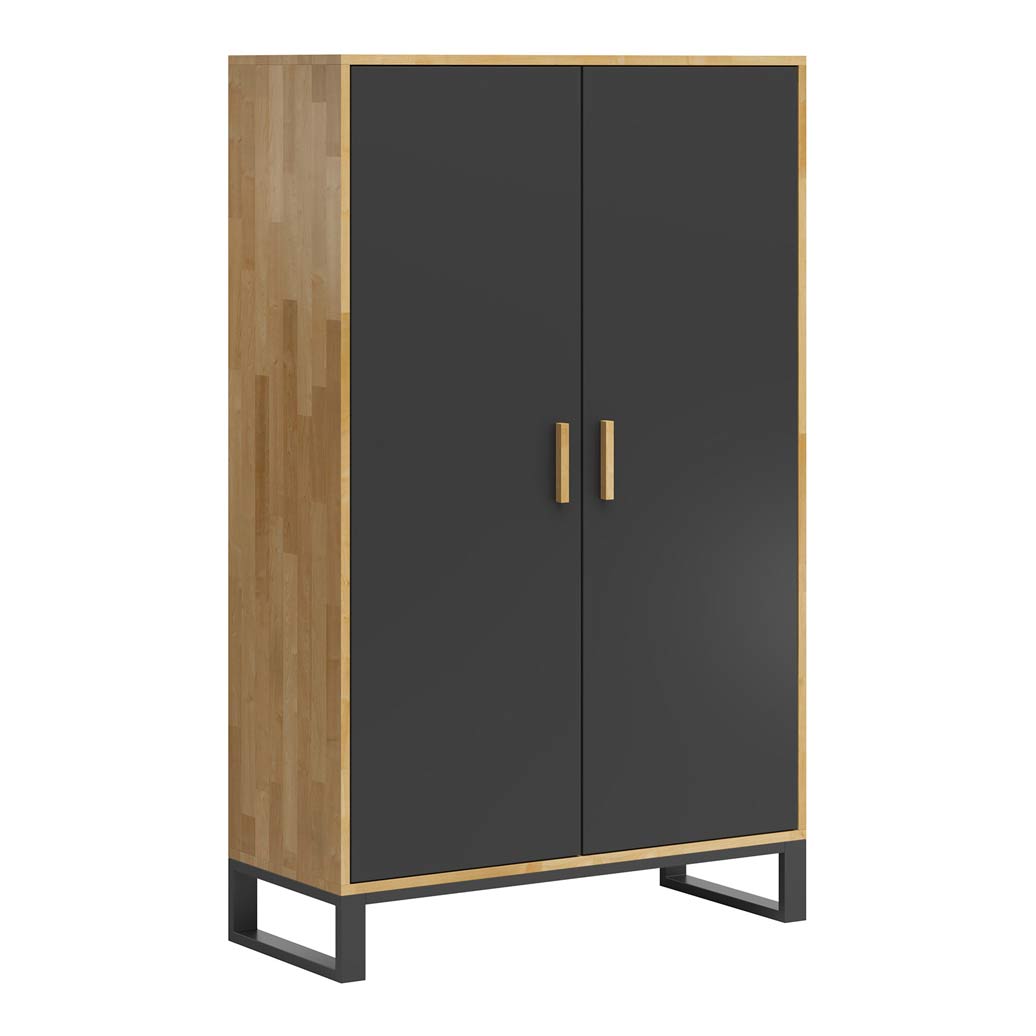 szafa-biurowa-z-drewnianym-wykonczeniem-i-czarnymi-frontami szafa biurowa z drewnianym wykończeniem i czarnymi frontami