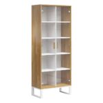 Modern white document display case for office and living room on metal legs
