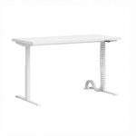 White desk with height adjustment. Top made of furniture board white matt