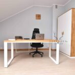 white desk with wooden top