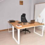 white wood and metal desk