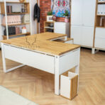 white corner desk with wooden top
