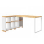 White wood and metal Modern Office corner desk left