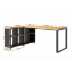 biurko narożne z otwartymi półkami, czarne