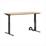 Black adjustable height desk with flat top. Slim 160x70cm