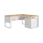 White corner desk with wooden top plus drawers