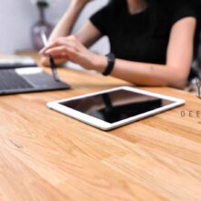 desk with wooden top