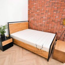 wood and metal bed