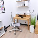 wooden desk with drawers