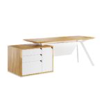 White cabinet desk with drawers with wooden top Active 160x70cm