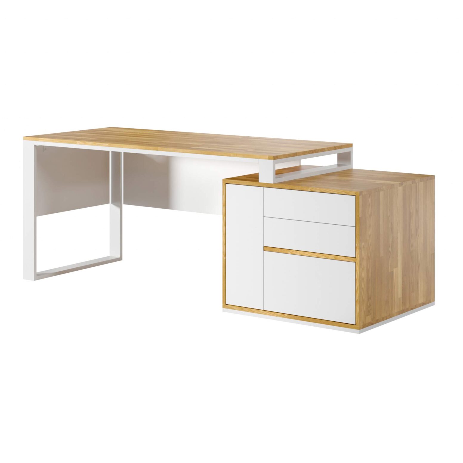 white built-in desk