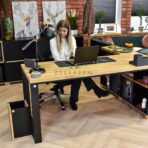 corner desk made of wood and metal