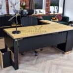 corner desk with wooden top