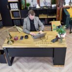 desk with wooden top