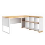 White wood and metal corner desk "modern office" right side