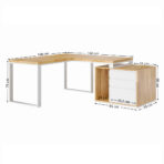 białe biurko narożne z szufladami