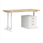 White electric desk and white pedestal. Ergonomic table top 170x80cm