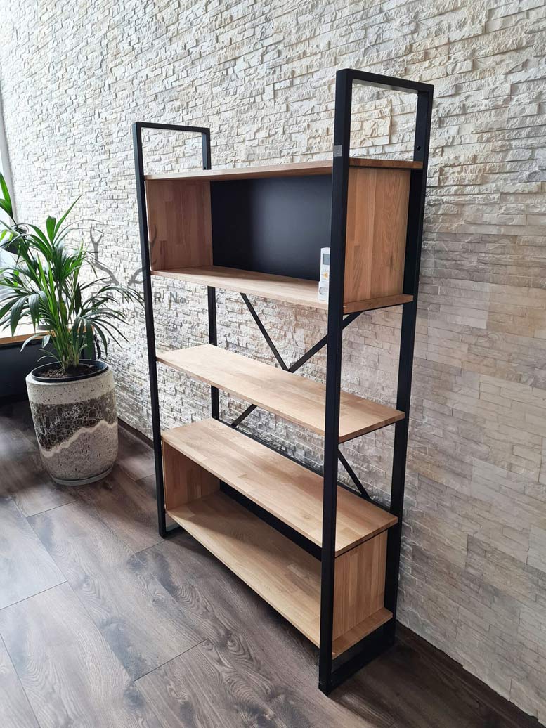 regal loft metal drewno