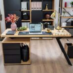 desk with wooden top