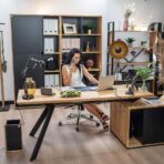 desk with wooden top