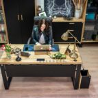 black desk with cover