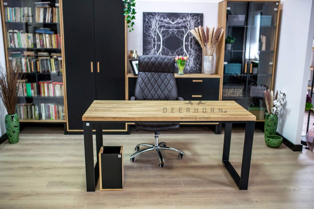 Industrial desk with oak top "loft office" | Deerhorn Furnitures