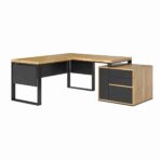 Right corner desk, with thick top, black with covers
