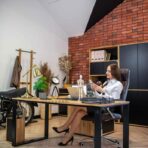 wood desk with metal