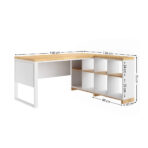 biurko z drewnianym blatem i półkami