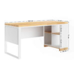 biurko z półkami i metalową podstawą