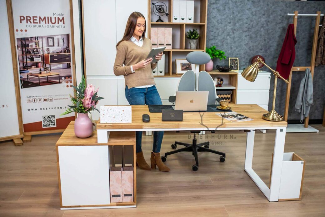 Desk with pedestal, wood with metal Loft Office Plus