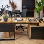 desk with wooden top