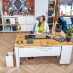 desk with wooden top