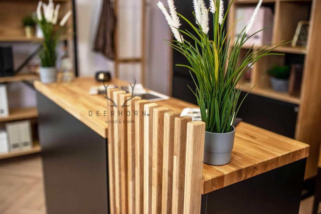 Small reception counter with fins. Modern loft reception desk