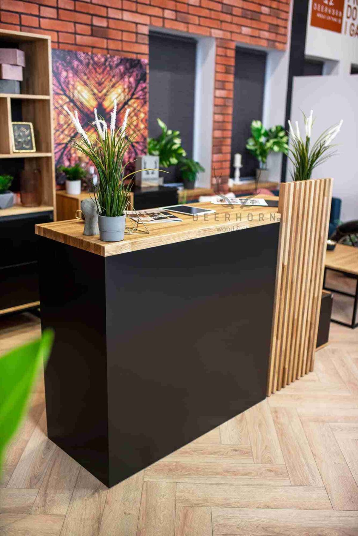 Small reception counter with fins. Modern loft reception desk