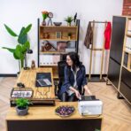 desk with printer cabinet