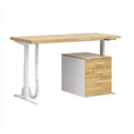 White adjustable computer desk and wooden pedestal with drawers 160x70cm
