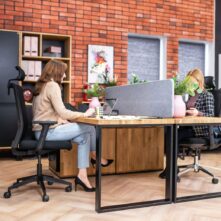 set of desks with a partition
