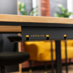 loft desk in wood and metal and cable strip
