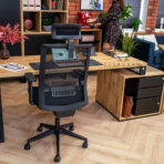 desk with drawers and shelves
