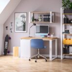 white desk with top, wood and furniture in child's room