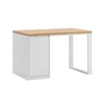 desk with a wooden top and a cabinet on one side