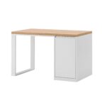 white desk with built-in pedestal and wooden top