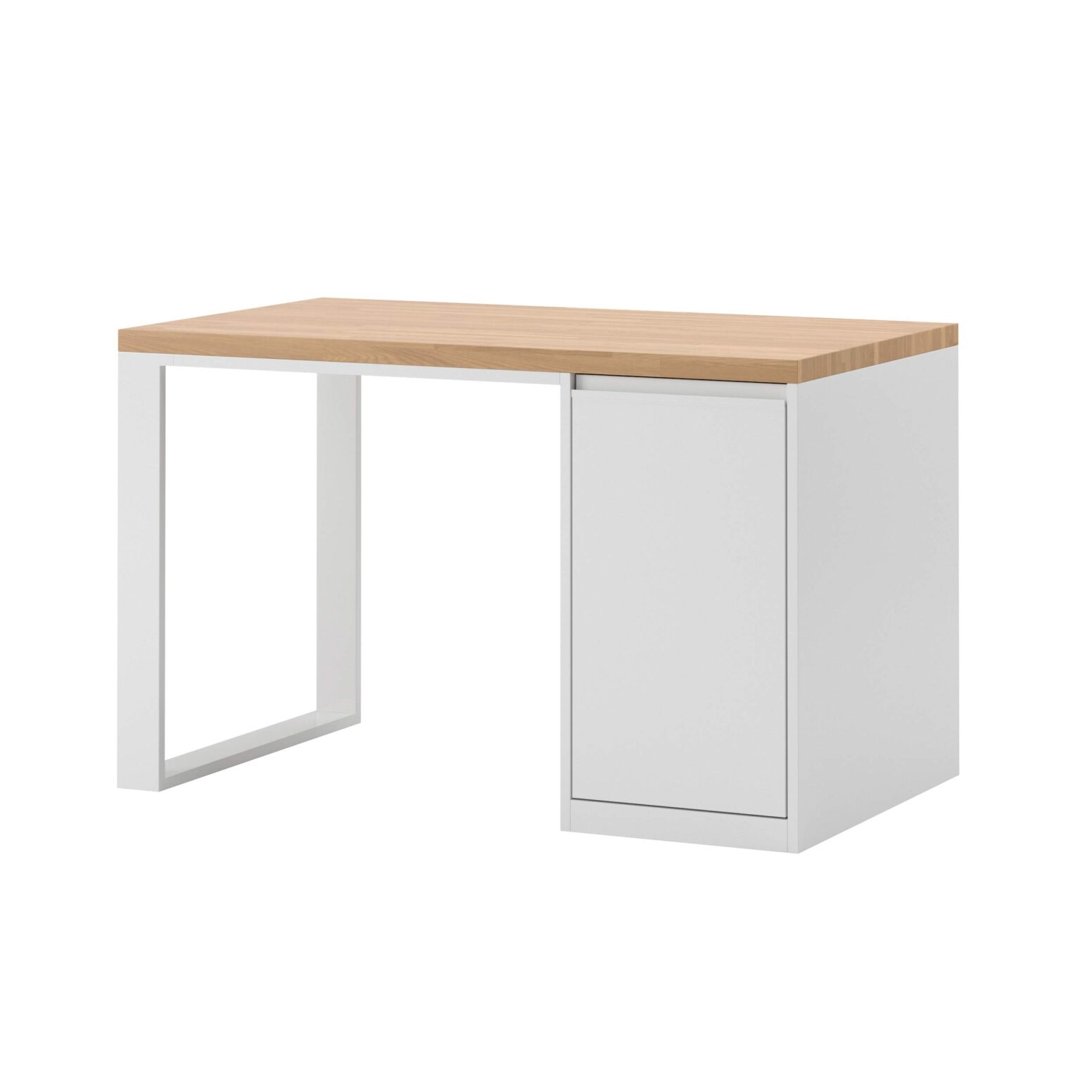 desk-white-with-container white desk with built-in pedestal and wooden top