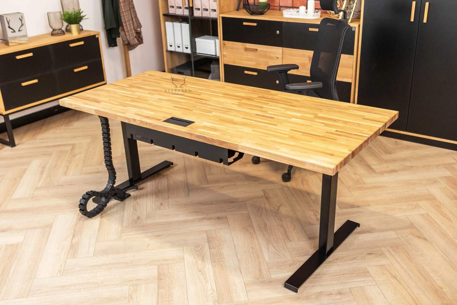electric-desk desk with under-counter strip